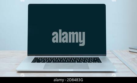 close up. stylish laptop on the table. Stock Photo