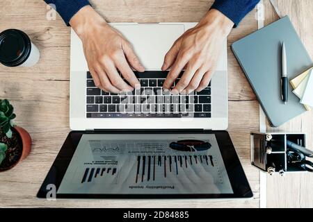 top view. business man analyzing financial data. Stock Photo