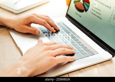 top view. business man analyzing financial charts. Stock Photo