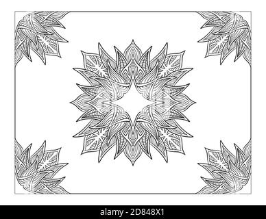 Hand drawn mandala frame. Letter size vector illustration isolated on white background. Decorative ornament in ethnic oriental style. Coloring book pa Stock Vector