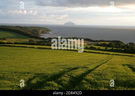 Ayrshire, South Ayrshire, Scotland, Uk, View from above Croy Shore to Culzean Castle and Ailsa Craig Stock Photo