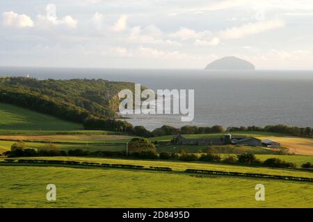 Ayrshire, South Ayrshire, Scotland, Uk, View from above Croy Shore to Culzean Castle and Ailsa Craig Stock Photo