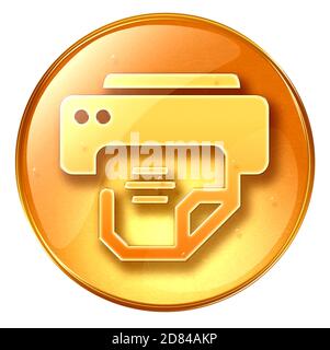 printer icon yellow, isolated on white background. Stock Photo