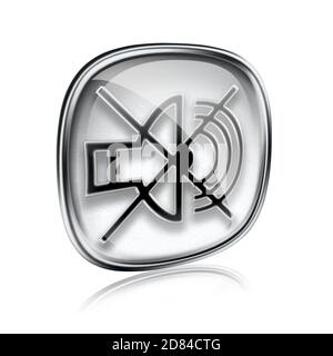 speaker off icon grey glass, isolated on white background. Stock Photo