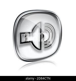 speaker icon grey glass, isolated on white background. Stock Photo