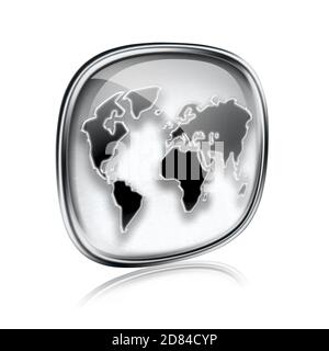 world icon grey glass, isolated on white background. Stock Photo