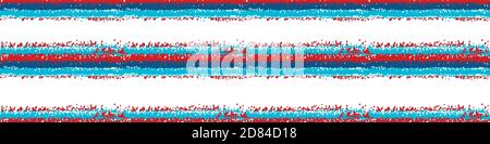 Vector crayon drawing effect striped vector seamless border Banner of horizontal painterly alternating stripes of red,blue, white. Americana, nautical Stock Vector