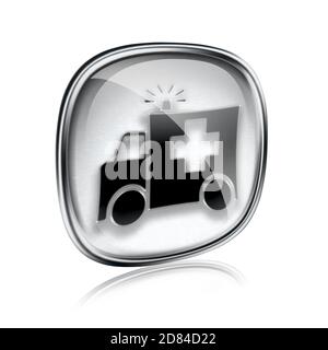 First aid icon grey glass, isolated on white background. Stock Photo