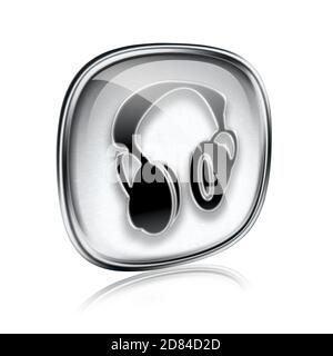 headphones icon grey glass, isolated on white background. Stock Photo