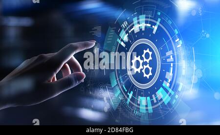 Automation, Business and industrial process workflow optimisation, software development concept on virtual screen Stock Photo