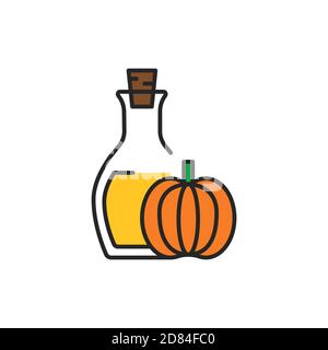 Pumpkin vegetable oil glass bottle color line icon. Stock Vector