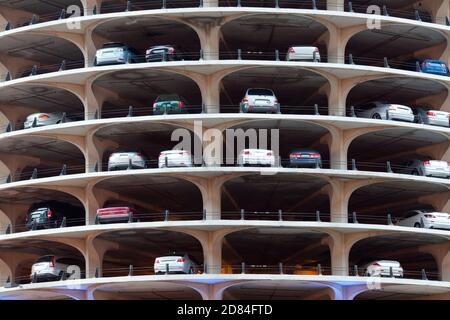 Cars parked in a buidling in Chicago, Illinois, USA Stock Photo