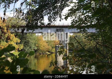 Railway bridge over River Wye between Cilmeri and Builth Road stations, Builth Wells, Brecknockshire, Powys, Wales, Great Britain, UK, Europe Stock Photo