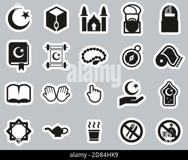 Islamic Religion & Culture Icons Black & White Sticker Set Big Stock Vector