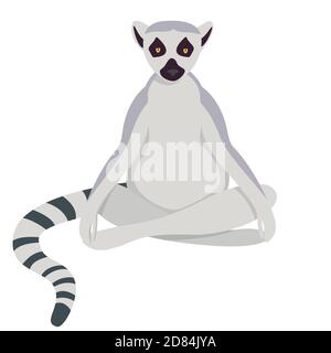 Lemur doing yoga. Cute animal in cartoon style isolated on white background. Stock Vector