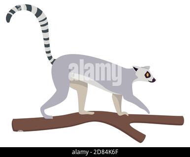 Lemur climbing tree. Cute animal in cartoon style isolated on white background. Stock Vector