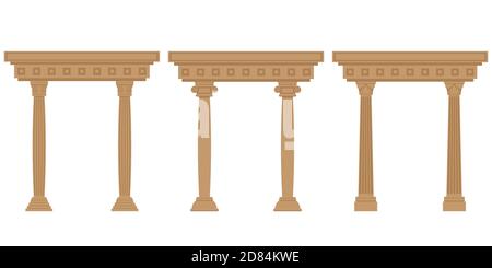 Vector set of antique arches. Architectural objects in flat style isolated on white background. Stock Vector