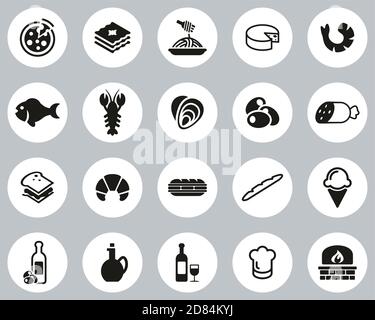 Italian Traditional Food & Culture Icons Black & White Flat Design Circle Set Big Stock Vector