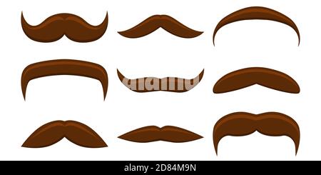 Vector set of mustaches. Vector objects isolated on white background. Illustration in flat style. Stock Vector