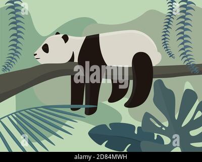 Panda in rainforest. Vector illustration in cartoon style. Stock Vector