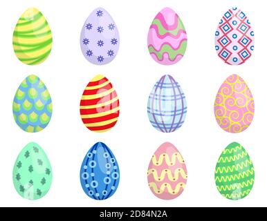 Vector set of easter eggs. Flat style illustrations isolated on white background. Stock Vector