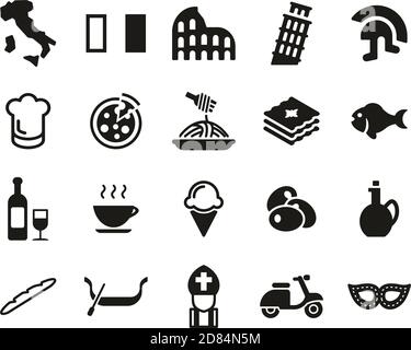 Italy Country & Culture Icons Black & White Set Big Stock Vector