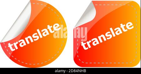 translate stickers set on white, icon button isolated on white Stock Photo