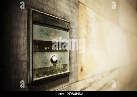 Old doorbell for Mr Gow, Parliament Square, Edinburgh, Scotland. Stock Photo
