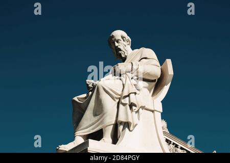 Statue of the ancient Greek philosopher Plato in Athens, Greece. Stock Photo