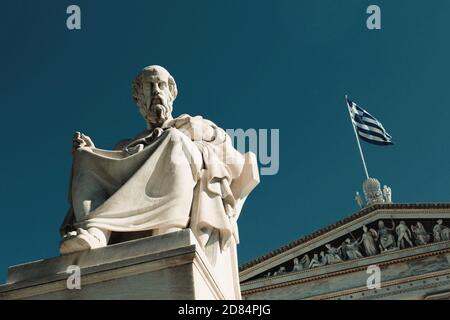 Statue of the ancient Greek philosopher Plato in Athens, Greece. Stock Photo