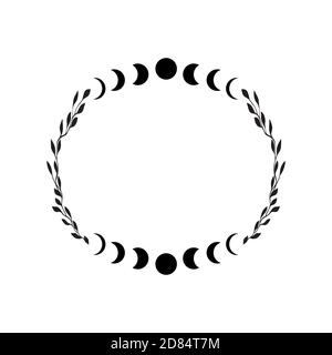 Boho celestial frame. Floral moon vector frame. Tatoo doodle wreath. . Vector illustration Stock Vector
