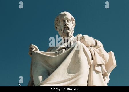 Statue of the ancient Greek philosopher Plato in Athens, Greece. Stock Photo