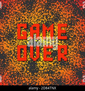 Retro Game Over Sign with Red Drops on Dark Background. Gaming Concept. Video Game Screen Stock Vector
