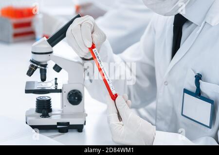 scientist conducts research in a modern laboratory . Stock Photo
