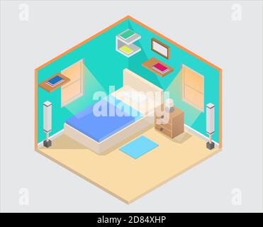 Illustration vector design of bedroom isometric Stock Vector