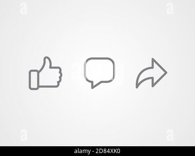 Abstract vector line icons design. Like, comment and share icon set. Social network signs. Stock Vector