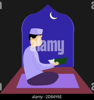 Illustration vector design of a man is reading Al Quran Stock Vector
