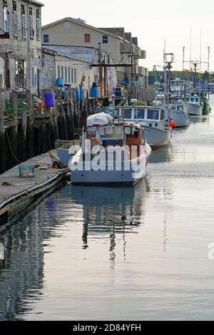 PORTLAND, ME -10 OCT 2020- View of lobster boats in the Portland harbor, Casco Bay, Maine, United States. Stock Photo