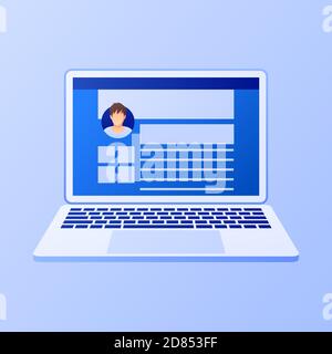 Laptop on simple background. Social media marketing concept. Flat style design with gradient. Modern vector. Stock Vector