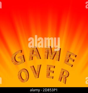 Retro Pixel Game Over Sign on Red Yellow Background. Gaming Concept. Video Game Screen Stock Vector