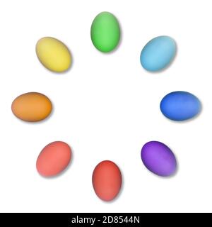 Set of colorful Easter eggs grouped in a circle isolated on white background. Stock Photo