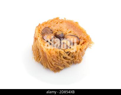 traditional arabic sweets kunafa isolated on white background. side view, close up. Stock Photo