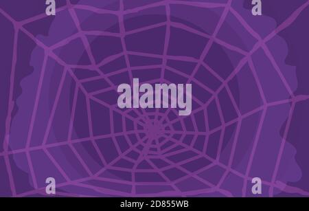 Banner with spider web structure silhouette and purple background, vector illustration. Stock Vector