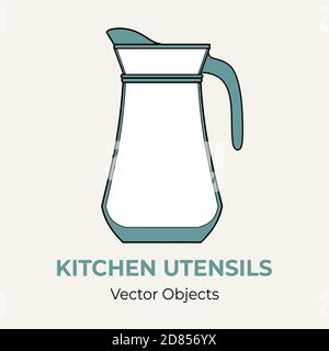 Glass jug pitcher jugful simple form vector illustration. Vector line illustration isolated jug logo icon cafe menu Stock Vector