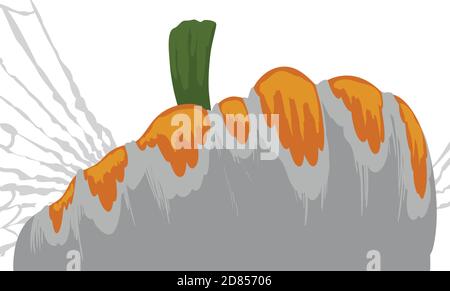 Pumpkin trapped in silk and a spider web, isolated over white background. Stock Vector
