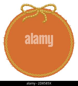 Isolated round wool ball decorated with frame and bow made with pita cord, over white background. Stock Vector