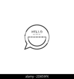 Badge or register vector isolated sticker hello my name is in trendy flat style on white background. Stock Vector