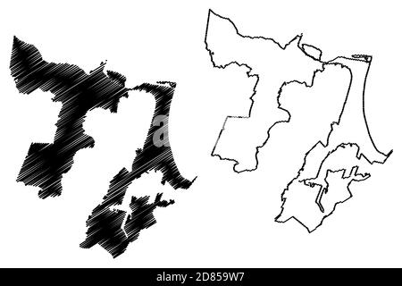 Durban City (Republic of South Africa, RSA, KwaZulu-Natal Province) map vector illustration, scribble sketch City of Durban map Stock Vector