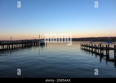 Diessen, View to Ammersee with Andechs Church on the Horizon, Bavaria, Germany Stock Photo