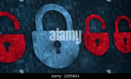 Illustration of padlocks with keyhole icon and binary code Stock Photo